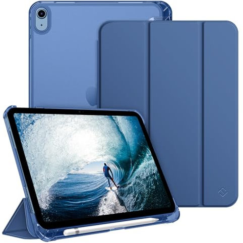 FINTIE Coque pour iPad (A16) 11ème Génération 11 Pouces 2025, iPad 10ème Génération 10.9 Pouces 2022 - [Rangement de Stylet] Coque Rigide Transparente Givrée, Housse Légère Fine, Bleu Naval