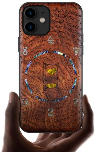 Carveit Coque Compatible avec iPhone 11 Étui en Bois Cover [Gravure en Bois et Incrustation de Coquille] Case pour 11 Coque Premium (Rosé-Sablier rétro)