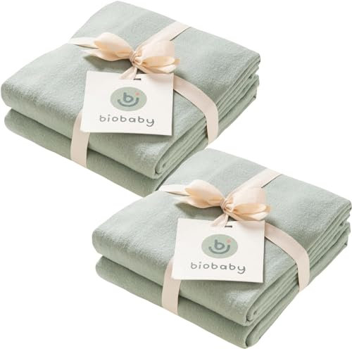 BIOBABY Moltondecke aus Bio Baumwolle, 2 x 2er Pack (4 Stück), Mint