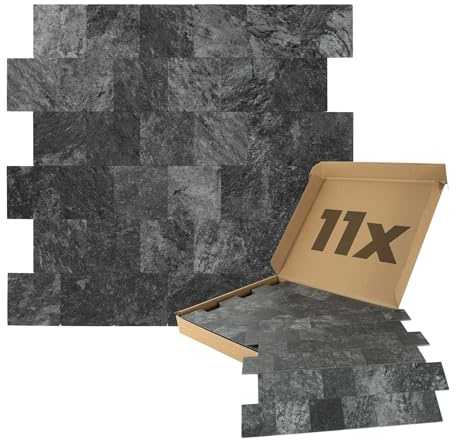 Dalsys 11x Wandpaneele selbstklebend 1m² Anthrazit | Wandverkleidung mit Steinoptik, feuchtigskeitsbeständig, Premium Qualität für Bad und Küche