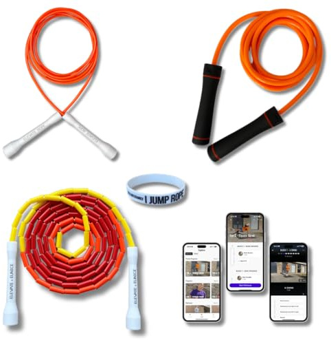 Professionelles Springseil Set Mit Workout App - Elevate Rope - 3 x Verstellbares Jump Rope - Springseile für Erwachsene - Geschwindigkeit, Perlen, Heavy Rope - Cardio, Power & Tricks - Indoor &