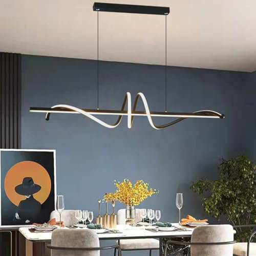 Bellastein LED Pendelleuchte Esstisch hängende Linie Kunst unendlich dimmende Bar Kronleuchter Moderne LED-Hängeleuchte warme Studie Restaurant Lampe (A: Schwarz, 100CM)
