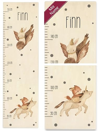 Messlatte Kind Holz - Tiere - Kindermesslatte Boho Hase Vogel Einhorn Fuchs I Baby Kinder Jungen Mädchen - 90-150 cm - Holz - 160 tier meßlatte größe eichhörnchen metermaß aus messbrett