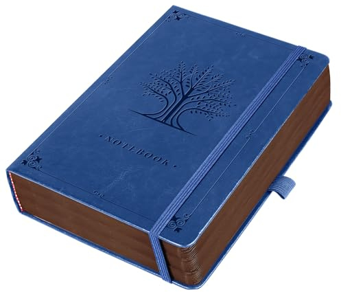 HOMEMARS Anteckningsbok, anteckningsbok, A5, journal-bok, resedagbok, linjerad, dagbok, anteckningsblock, anteckningsböcker, 100 gsm, inbundet fodral, 320 numrerade sidor, blå, anteckningsbok läder,