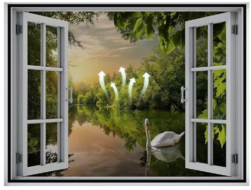 Fliegengitter Für Fenster, 140x150cm Fliegengitter Mit Hochwertigem Gewebe Full Frame Klettverschluss Ohne Bohren, Schwarz