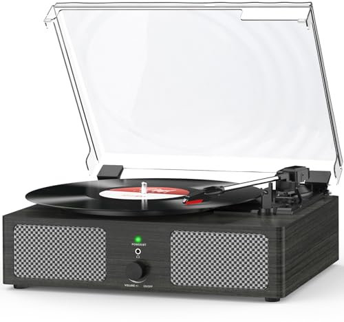 Udreamer Record Player Vinyl Player with Built-in Speakers, Bluetooth Turntable Belt-Driven, Vintage Phonograph with 3 Speeds for Musical Enjoyment and Home Decoration (Carbon Black)