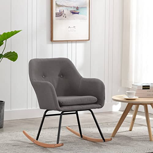 Chaduof Schaukelstuhl, Sessel Wohnzimmer, Schaukelsessel, Schwingsessel, Stillsessel, Ohrensessel, Tv Sessel, Rocking Chair, Relaxsessel, Hellgrau Stoff