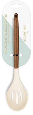 Silk Route Home Acacia Wood & Cream Silicone Slotted Spoon Kitchen Utensil