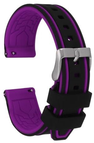 QUARKZMAN Uhrenarmbänder Silikon 24mm Uhrenarmband Gummi mit Edelstahl Schnellverschluss Dornschließe Zweifarbig Ersatzuhrband Watch Strap Quick Release für Männer Frauen, Schwarz Violett