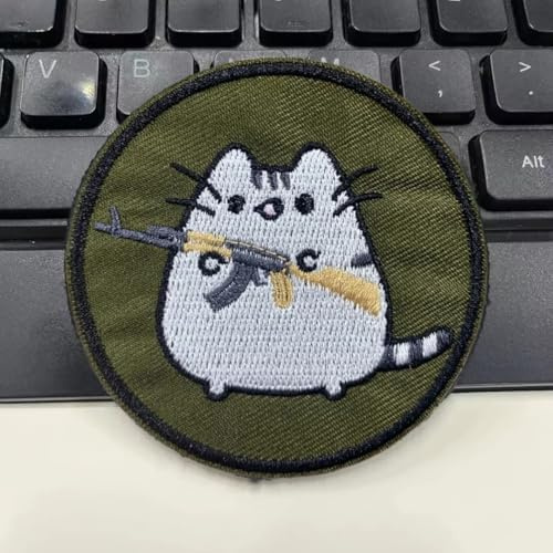 Klett Patches Katze mit Pistole Tactical Moral Aufnäher Applikationen für DIY Kleidung, Rucksäcke, Jacken, Jeans