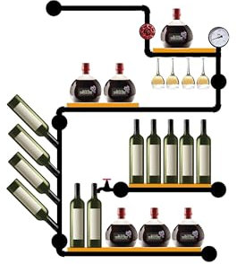JOSIAHCQ Weinregal Wand Metall Flaschenregal Wine Rack Weinschrank Hausbar Schmal Barschrank mit Weinglashalter Weinständer Getränke Regal Bar Regal Wand für Esszimmer Home Bar Küche Bartheke