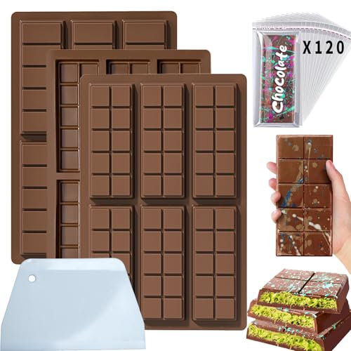 Kinyoda 3 PCS Stampi Cioccolatini, Stampo per Cioccolato Dubai, Stampo per Tavoletta di Cioccolato, Antiaderente, senza BPA, per Cioccolatini Dubai,Tavoletta Cioccolato,Torrone,Caramelle