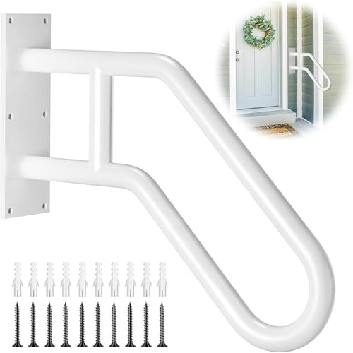 GOUZIBHD Handrails for Outdoor Steps, U-Shaped Handrails for Kids Elderly Disabled, Outdoor Handrail Wall Mount Staircase Handrail, Hand Railing for 1-3 Steps(Color:White)