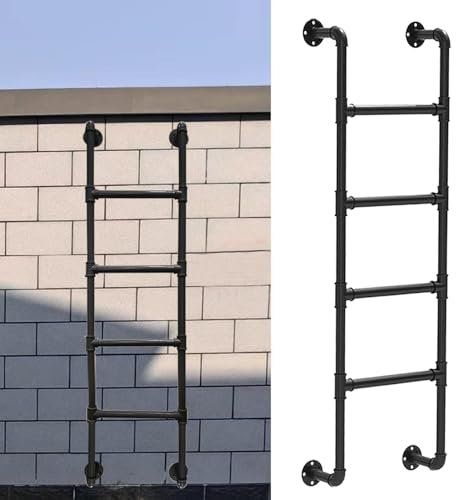 Scaletta per Letto a Castello a Soppalco con Montaggio a Parete, Scalettas per Tubi Industriali in Ferro battuto Nero, Scalettas per Uscita per Soffitta con Ingresso Alto con Kit(260cm/102in)