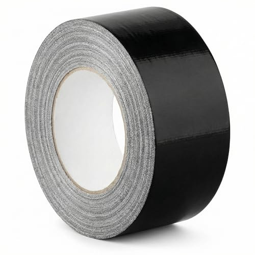 QWORK® 1 Rollos Cinta Americana Negra 75mm x 50m - Cinta Adhesiva Tela para Reparaciones y Fijaciones, Adhesivo Fuerte, Resistente a la Intemperie y rasgable a Mano