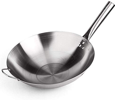 Wok anti-adhésif en acier inoxydable 36 à 43 cm pour plaques à induction, poignées froides et cuisson polyvalente