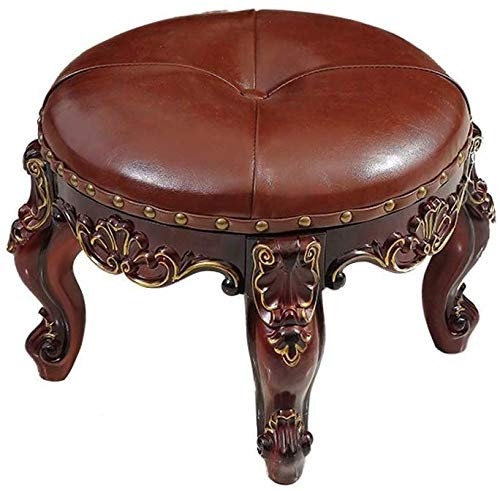 PU-Leder Antik Retro Kleiner Fußhocker Ottomane Fußstütze Europäische Vintage Wohnzimmer Schlafzimmer Hocker mit Gepolstertem Sitz für Ankleidezimmer Make Up Stuhl Hocker