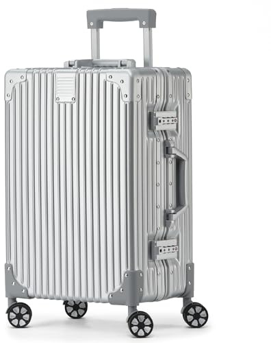 KOFA Zurich Handgepäck Koffer, 55cm Alu-Rahmen & Polycarbonat-Hartschale, Handgepäck Cabin Reisekoffer, Rollkoffer Spinner Carry-on mit 4 Rollen und doppelte TSA Schloss 35L (Silber)