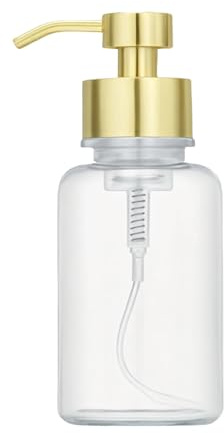 Leerer runder Seifenspender aus transparentem Glas mit goldener Pumpoberseite, nachfüllbar, für die Arbeitsplatte, Lotion, Handseifenspender, Pumpflasche, Behälter für Küche, Badezimmer, 250 ml