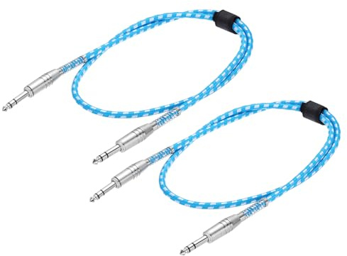 QUARKZMAN 2 Pcs Cavo Strumento Chitarra, 3 Piedi 1/4 Pollice a 1/4 Pollice Angolo Dritto a Dritto Cavo Jack Chitarra Elettrica per Basso, Bianco Blu