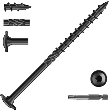 Wavanta 50Pcs Washer Head Wood Screws 6.3 x 100mm, Decking Screw, Black Torx Wood Screws, Heavy Duty Construction Structural Timber Screw, Rust Resistant Coated, with T30 Torx Bit