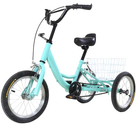 Alnemy 14 Zoll Dreirad für Erwachsene, 3 Räder Stadtfahrrad, mit Kindersitz, Einkaufskorb Cruise City Bike Dreirad für Senioren, Erwachsene
