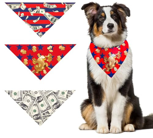 BSITSSS 3 stycken hundhalsdukar, amerikanska dollar hundar bandana, halsduk hundhalsdukar hundhalsduk tillbehör för hundar och katter födelsedag