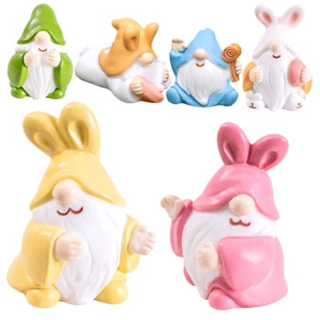 Yardwe 6pièces Figurines De Gnomes Résine De Décorations Adorables pour Jardin Gnomes à Oreilles De Lapin Décorations Extérieures pour Fêtes Et Événements pour Étagères Et