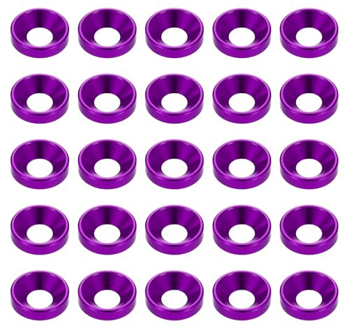 sourcing map 40 arandelas avellanadas M6 de acabado de aleación de aluminio anodizado, juntas de tornillo para piezas de accesorios mecánicos, color morado