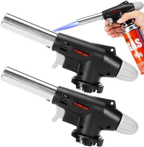 Lot de 2 chalumeaux de cuisine à gaz butane réglables pour la maison et l'extérieur, la pâtisserie, le camping et le barbecue (noir)