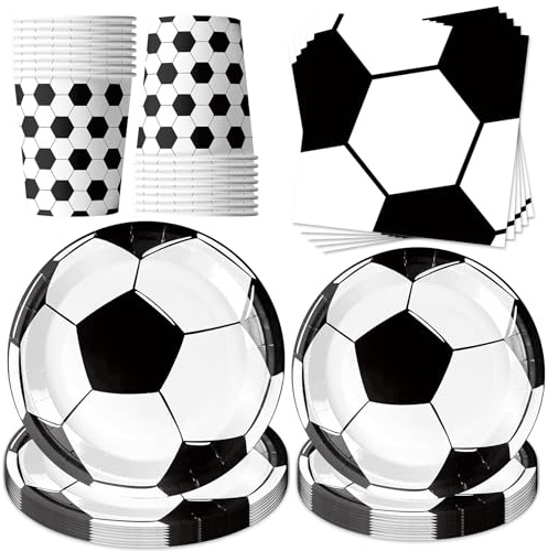50 Stück Fußball Partygeschirr Set,Fussball Partyteller Geburtstag Geschirr,Fußball Party Dekorationszubehör mit Pappbecher Teller Servietten,Party Geschirr für Geburtstag Deko