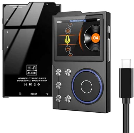 Ouitble Lecteur MP3 Bluetooth 5.3 HiFi DSD DAC Hi -res Flac Digital Music Player 2,4 Pouces Écran HD avec Une Carte Mémoire de 16 Go Prend en Charge jusqu'à 256 Go
