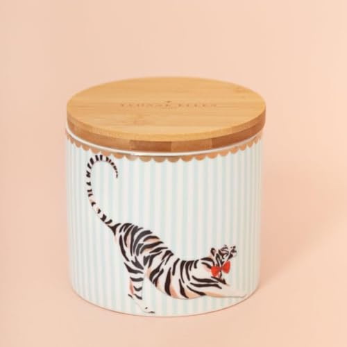 YVONNE ELLEN Tiger Storage Jar | Ceramic Storage Jar with Lid Airtight, Kitchen Storage Jars for Pasta & Food, Storage Jars for Kitchen | 10 x 9.5 cm