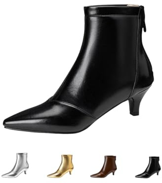 Botines De Punta Puntiaguda Para Mujer, Elegantes Botines De Otoño Invierno Con Cremallera Y Tacón De Bloque Botas De Caballero De Tacón Medio Botas De Vestir De Talla Grande,Negro,40 EU