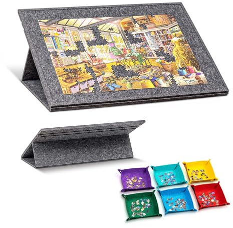 Jigpal Tilting Jigsaw Puzzle Board with 2-in-1 Stand and Cover, Lightweight Felt Jigsaw Storage Table with 3 Angle Adjustable, 6 Sorting Trays for Puzzle Games Up to 1500 Pieces
