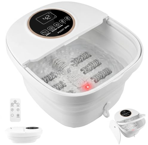 PUTINEI Pediluvio Massaggiatore Piedi Pieghevole,con Riscaldamento e Telecomando,idromassaggio piedi 24 Temperature Regolabili, Pietra Pomice,Bolle,6 Timer,6 Rulli Massaggianti