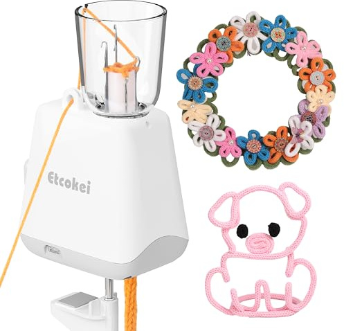 Etcokei Stickkvarn, macchina da cucito elettrica, produzione automatica di fili per maglieria per un efficace fai-da-te in un batter d'occhio, perfetto per progetti creativi (bianco)