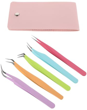 Juego de Pinzas Metálicas de Alta Precisión para Extensiones de Pestañas | 1 Set, Punta Curva y Recta, Acabado Elegante, para Principiantes y Profesionales en Trabajo de Salón