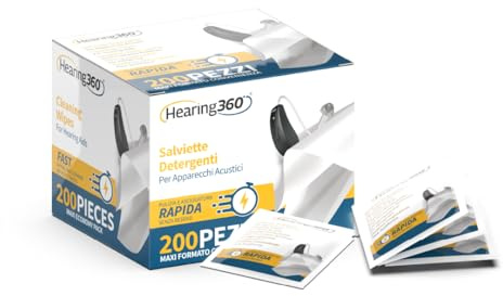 Hearing360 200 Reinigungstücher in Box für die schnelle und effektive Reinigung von Hörgeräten, Smartphones und Sonnenbrillen, im Maxi-Format