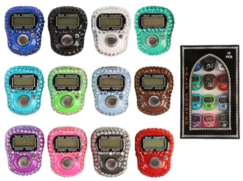 Hitopin 12PCS Elektronischer Fingerzähler, Elektronischer Handheld Tally Counter, 5-stellige Zähler Clicker, Digitale Elektronische Tasbeeh Zähler, für Punktzahl, Inventar, Laden (12 Farben)