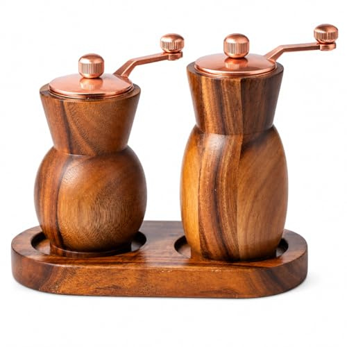 VERDYN MART - Wooden Pepper and Salt Mill Set Manual Chili Pepper Mills, Salt and Pepper Grinder Set with Adjustable Coarseness for Home Cooks