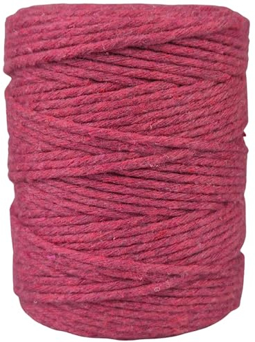 APREGGIO Hilo de macramé de algodón Single Twist Rojo frambuesa 3mm 100m | Cuerda de algodón de torsión simple para tapiz de pared - 3mm - 100m - Inodoro - Apto para uso alimentario, Ecológico - DIY