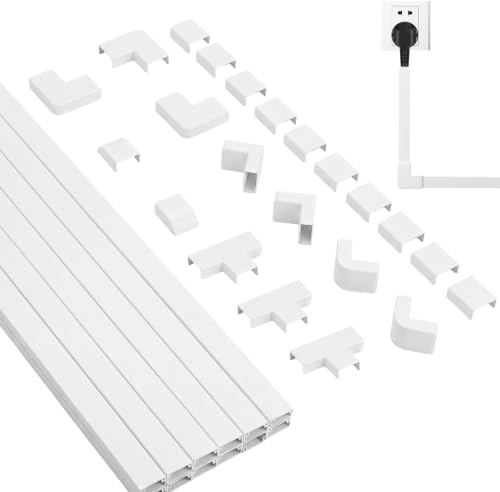 VINATO 12 Piezas Canaleta Cables Pared Adhesivo 20 x 10MM, 4,8 m Canaleta Cables Adhesivo, Tapa Cables Pared con Accesorios para Organización Segura en Hogar y Oficina