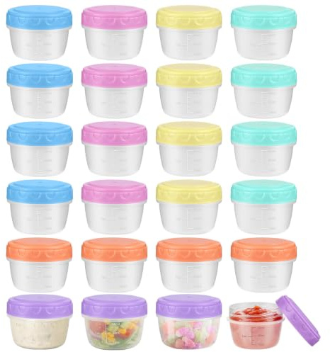 24 Contenitori Ermetici per Alimenti Piccoli 80ML Contenitore Plastica | Riutilizzabili Contenitori per Alimenti Plastica Piccoli, con Coperchio, Per Salse, Spezie & Snack - Multicolore