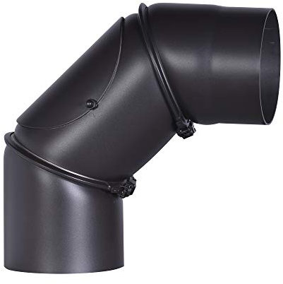 Coude de de poêle en acier de 2 mm de diamètre (tube de rouleau) de 130 mm de diamètre, pour poêle et feu, Senotherm, noir, 0-90 degrés réglable avec porte de nettoyage