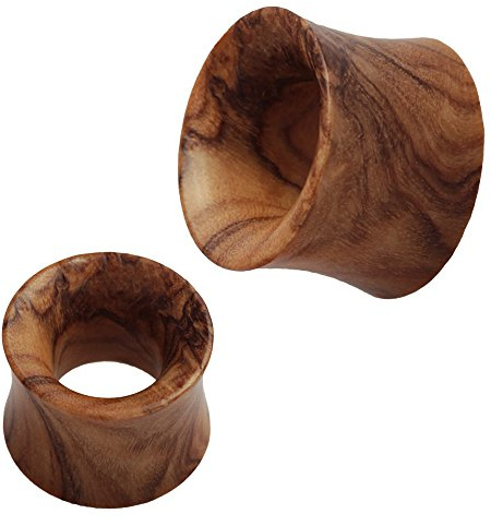 CHICNET Olivenholz Flesh Tunnel Lobe Piercing Holz Double Flared Plug Expander Dehner | Unisex Tunnels Männer Frauen | Holztunnel in Handarbeit Plugs | braun Organic Ohrring Ohrstecker 14 mm