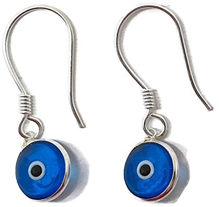 Mystic Jewels - Pendiente Plata de ley 925 Gota - ojo turco redondo para buene Suerte