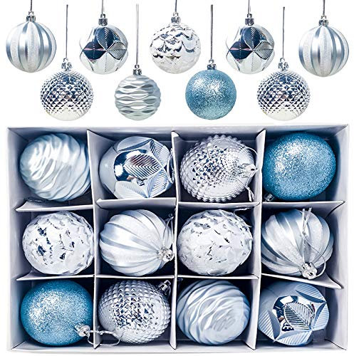 Gxhong Weihnachtskugeln, 12 Stück Christbaumkugeln Weihnachtskugel, Weihnachtsbaumschmuck Matt Glänzend Glitzernd Christbaumkugel ∅ 6CM, aus Polyvinylchlorid, für Geburtstag, Blau