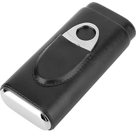 Vikye Estuche para Puros, humidor de Puros de Cuero portátil con Cortador de Cuero en el Exterior y Madera de Cedro en el Interior para Proteger y Mantener Frescos los Puros(Black)