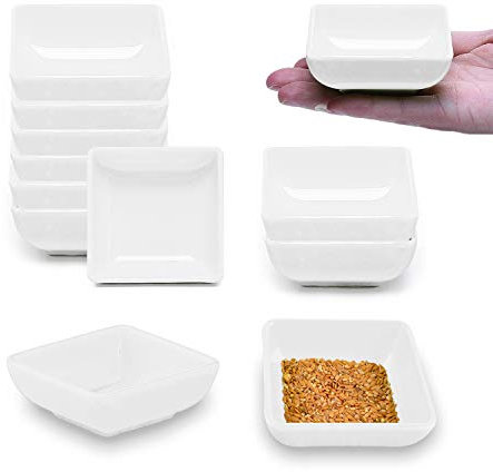 Juego de 12 cuencos cuadrados para salsa de soja, condimentos, guarniciones y aperitivos, blanco